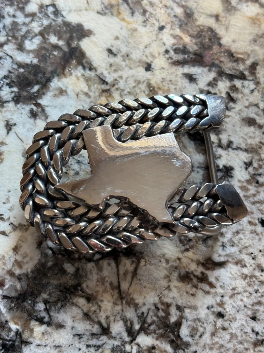 🤠 Handcrafted Artisan Texas State Chain Link Belt Buckle • Silver Tone